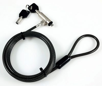 eSTUFF Security lock with keys for  Nano Slot ?4.5mm x 180cm  Cut-resistant 7x7 twisted strand carbon steel, Black GLB220103, Nano Type,