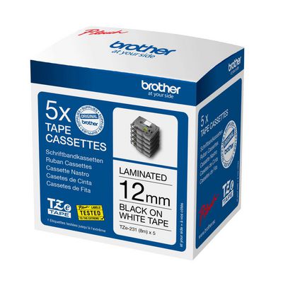 Brother TZe-231 black on white 12 mm  multipack of tapes (5 pack)  All P-touch TZ/TZe-models