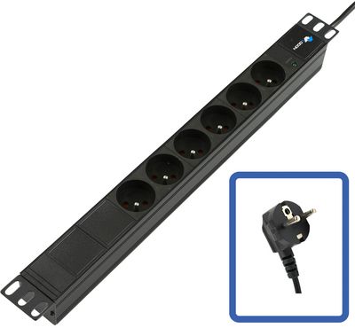 Lanview POWER STRIP 19" - 6 WAYS - 1U  - WITH LED POWER
