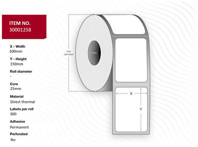Capture Label 100x150 - Core 25. White. Eco. DT. Permanent. 300 labels per roll. 12 rolls per box 25 mm core. 300 lab./roll Eco.12pcs/Box.