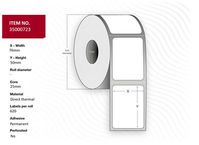 Capture Label 76x50 - Core 25. White.  Eco. DT. Permanent. 620  labels per roll. 24 rolls per box. Black Mark