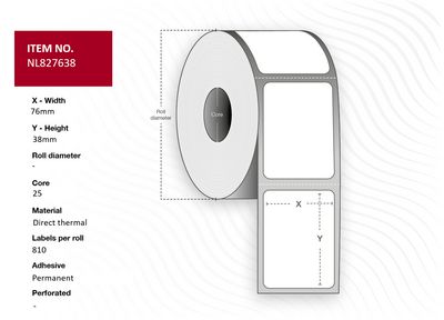 Capture Label 76x38 - Core 25. White.  Uncoated. DT. Permanent. 810  labels per roll. 4 rolls per box. Black Mark 810 lab./roll, Permanent