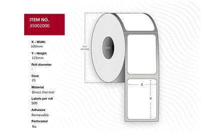 Capture Label 100 x 125 - Core 25.  Green. Uncoated. DT.  Removable. 500 labels per roll. 10 rolls per box lenght 63,5m, 500 labels/roll