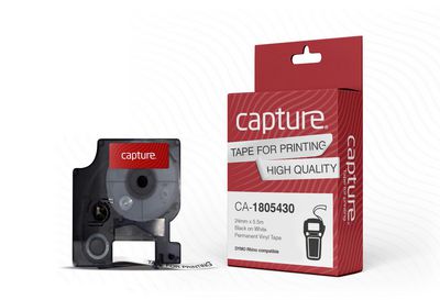 Capture 24mm x 5.5m Black on White  Permanent Vinyl Tape