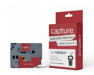 Capture 6mm x 8m Black on White Max  Adhesive Tape