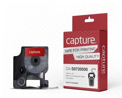Capture 12mm x 7m Black on Transparent Tape
