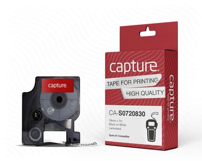 Capture 19mm x 7m Black on White Tape