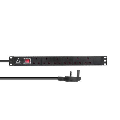 Lanview UK Rack mount power strip  19", 1U, 13A with 6 x UK  socket and 3m cable with UK plug