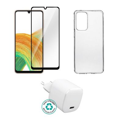 eSTUFF Kit for Samsung Galaxy A53 5G. Charger, Cover, Glass. Brown Box.