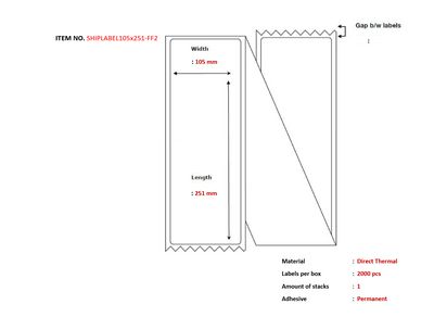 Capture Ship-label 105 x 251mm,  Fanfold. Direct Thermal, 2000  labels per box