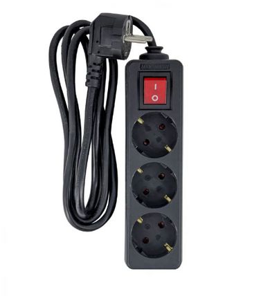MicroConnect 3-way Schuko Power Strip  on/off switch 5M, Black