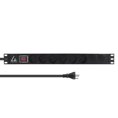 Lanview 19" rack mount power strip,  ON/OFF Switch , 1U, 13A with  6 x danish type K socket and 3m cable with type K plug
