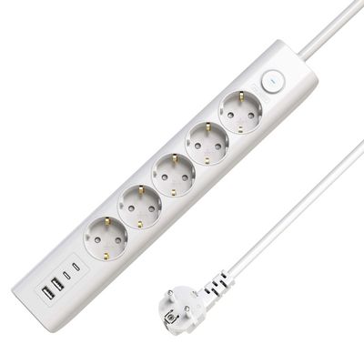 MicroConnect 5-way USB Schuko Power Strip on/off switch 1.5M, White