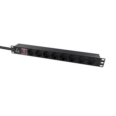 Lanview 19" rack mount power strip, 1U, 16A with 8 x Schuko socket, C14 plug