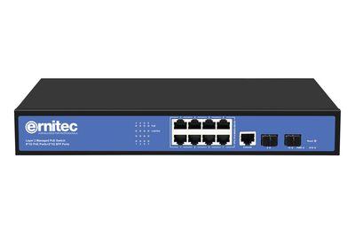 Ernitec Managed Layer 2+ Switch, 8 x  Gigabit ports, 2 x Gigabit  SFP ports, 1 x Console port