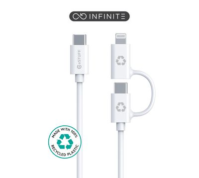 eSTUFF INFINITE (GRS) Super Soft  100% Recycled TPE 2-IN-1  CABLE USB-C to USB-C/Lightning Cable MFI 1m