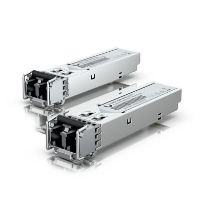 Ubiquiti SFP transceiver that supports 1G connections up to 550 m using multi-mode fiber with a duplex LC UPC connector.