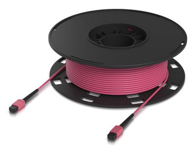 Ubiquiti Indoor OM4 multi-mode fiber patch cable with MPO-12 Type B UPC connectors designed for 100G applications. 60 M