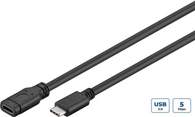 MicroConnect USB-C 3.2 Gen 1 Extension  Cable, 1.5m Black, for  synching and charging, Speed Rate at 5 Gbs. 3A