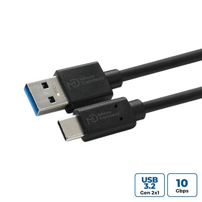 MicroConnect USB C-A 3.2 Gen 1 Cable, 1.5m USB-C Gen1 - USB 3.0 A Black,  20 X faster than USB 2.0, SuperSpeed data transmissions up to 5 Gbit/s