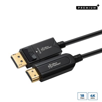 MicroConnect Premium Optic DP - HDMI Cable 15m cable, DP 1.4 - HDMI 2.0 Support 4K 60Hz,18Gbps, YUV4:4:4, EDID/HDCP2.2