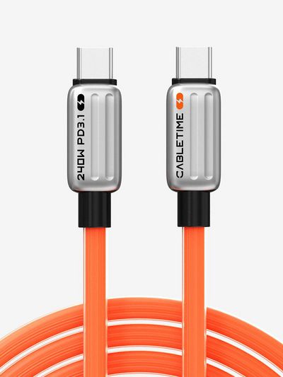 Cabletime USB-C Silikone Ladekabel 240W, USB-C: H, an - USB-C: Han, Orange, 1,0m