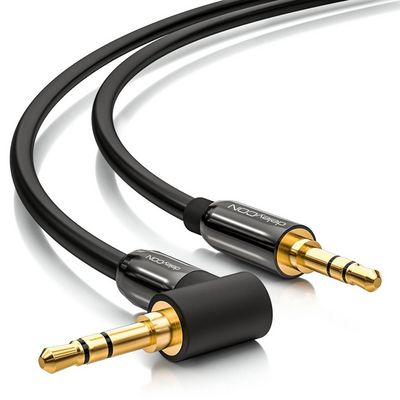 deleyCON Audio Cable - 3,5mm male to  90? 3,5mm mal, 1,0m - Black -  Minijack Angled