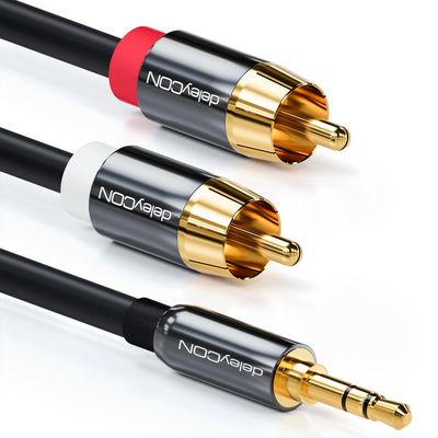 deleyCON Audio Cable - 3,5mm male to  RCA male, 1,5m - Black -  Minijack Phono