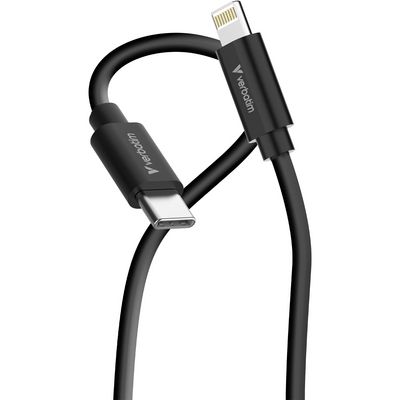 Verbatim Essentials Sync & Charge  USB-C to Lightning Cables - 2  Pack Black & White - 1 M. 27W PD. 480 Mbps