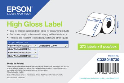 Epson Pressestempel skæreetikette 105 x 210 mm 273etikette(r) C33S045730