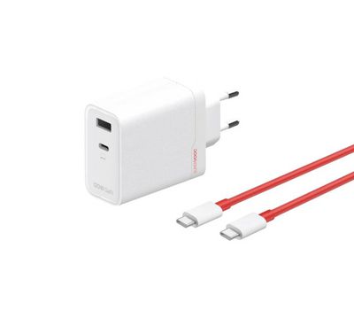 OnePlus 120W Dual Ports SuperVooc Adapter+ Cable Type-C+ Type-A - White, EU plug