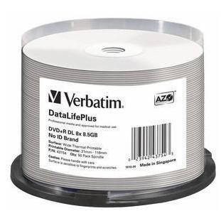 1x50 Verbatim DVD+R Double Layer 8x Speed 8,5GB thermal printable