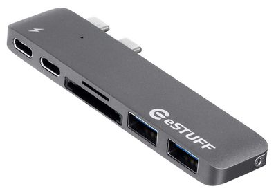 eSTUFF USB-C Slot-in Hub Pro Grey Allure Series For MacBook Pro 2 x USB 3.0, 1 x USB-C, 1 x Thunderbolt 3, Card reader